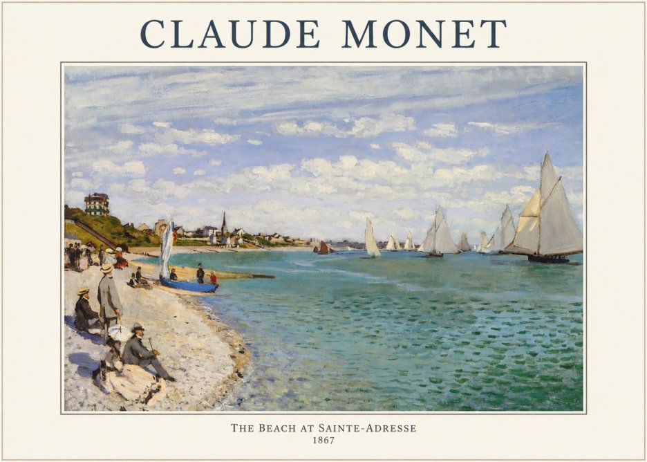 Monet The Beach at Sainte-adresse IV No1 - Affiche