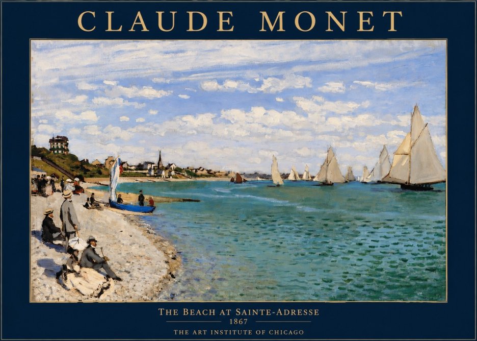Monet The Beach at Sainte-adresse IV No2 - Affiche
