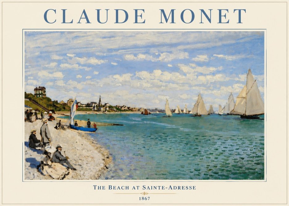 Monet The Beach at Sainte-adresse IV No5 - Affiche