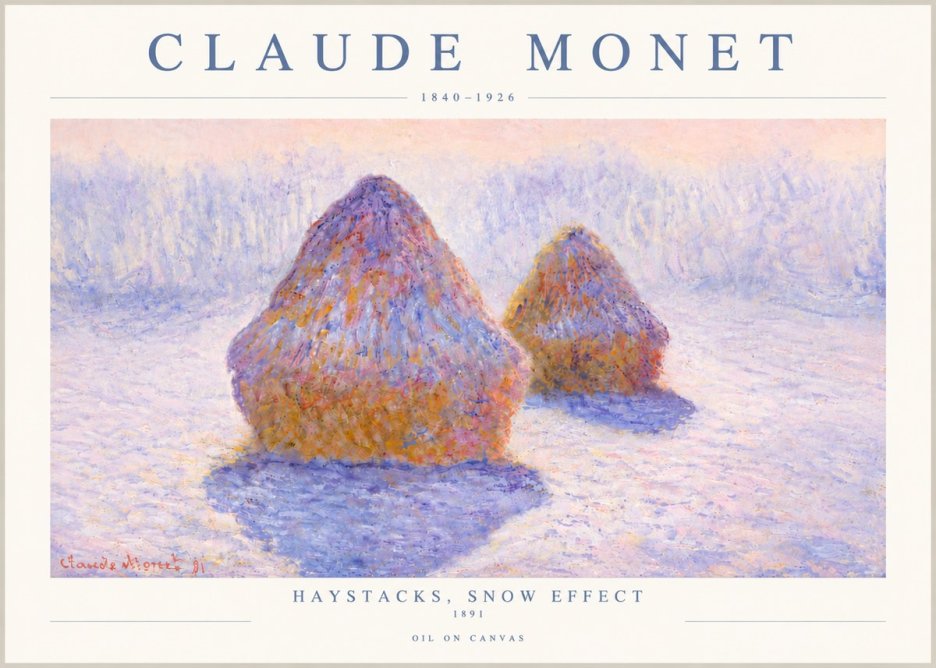Monet Haystacks, Snow Effect No5 - Affiche