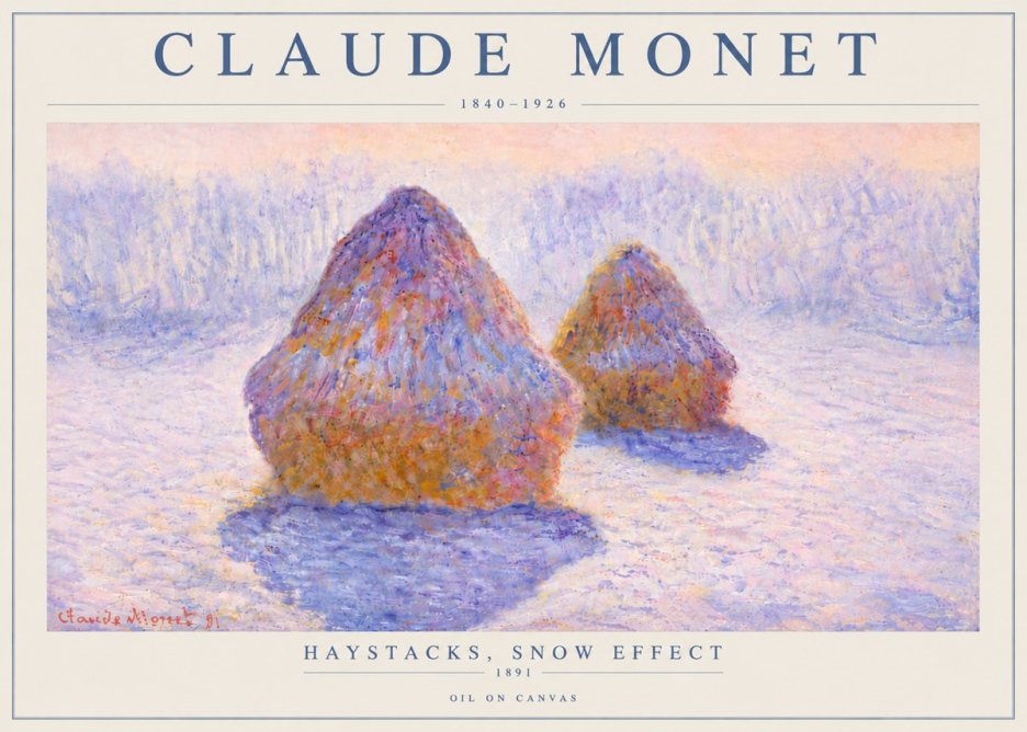 Monet Haystacks, Snow Effect No6 - Affiche