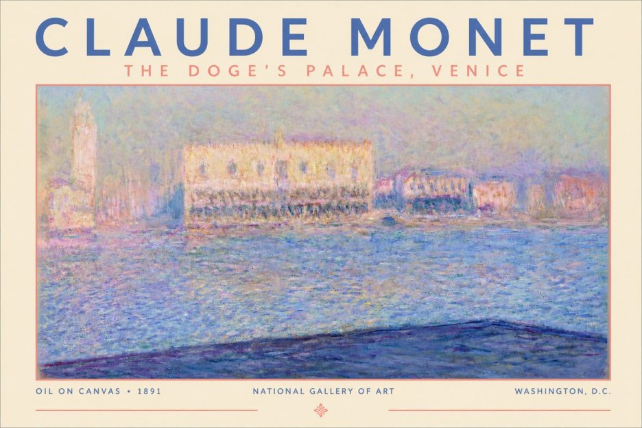Monet The Doge's Palace, Venice No4 - Affiche