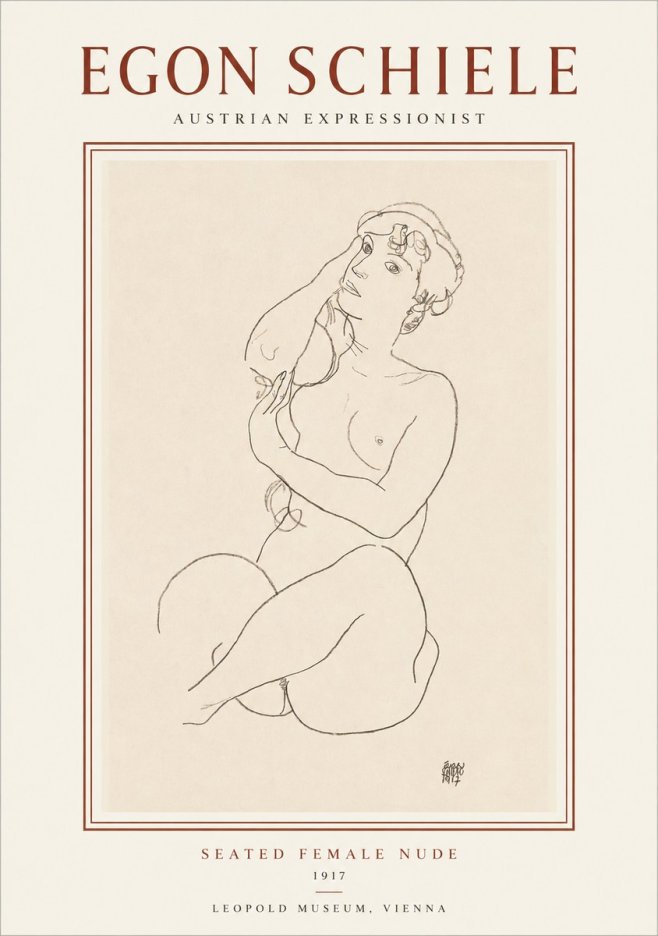 Schiele Seated Female Nude No1 - Affiche