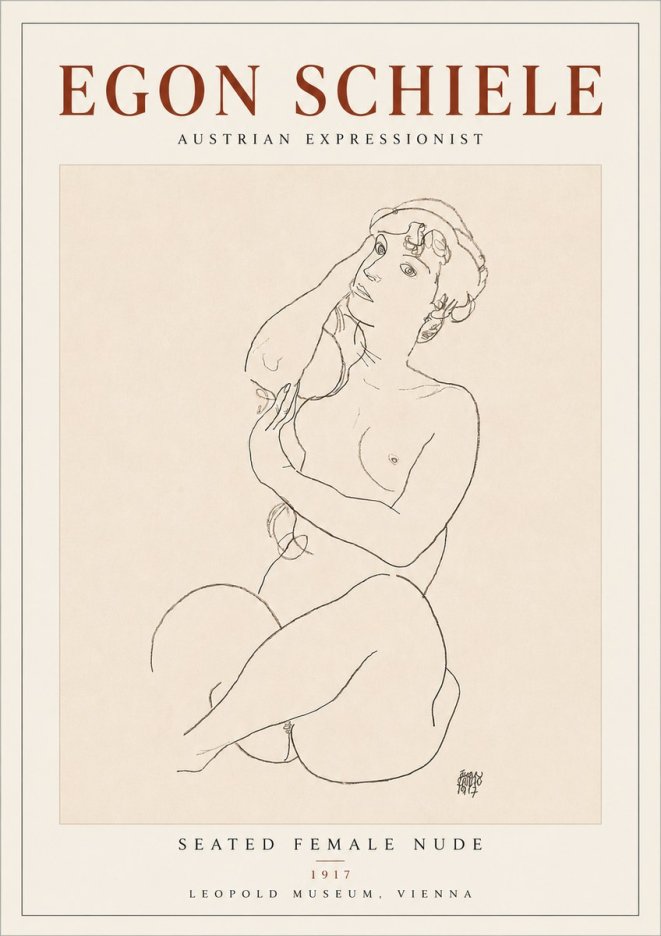 Schiele Seated Female Nude No4 - Affiche