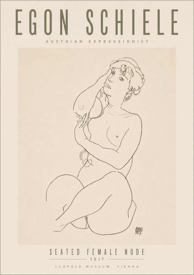 Schiele Seated Female Nude No5 - Affiche