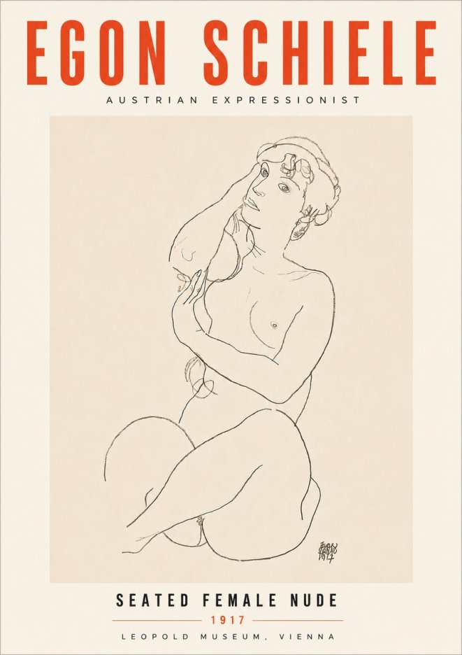 Schiele Seated Female Nude No6 - Affiche