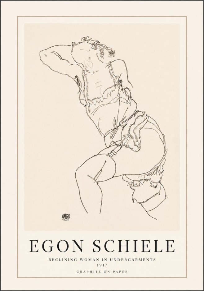 Schiele Reclining Woman in Undergarments No1 - Affiche