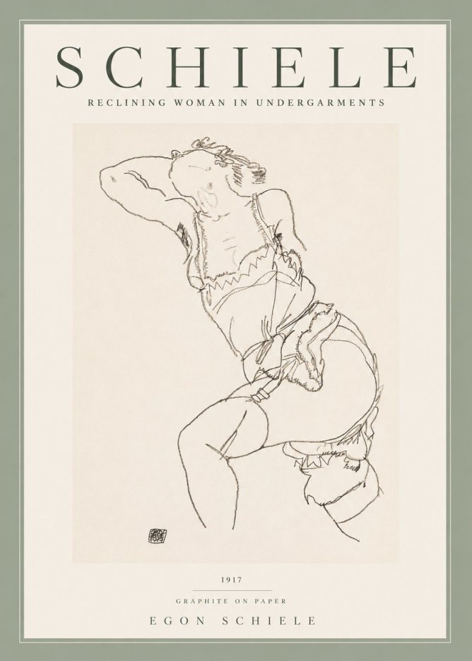 Schiele Reclining Woman in Undergarments No2 - Affiche