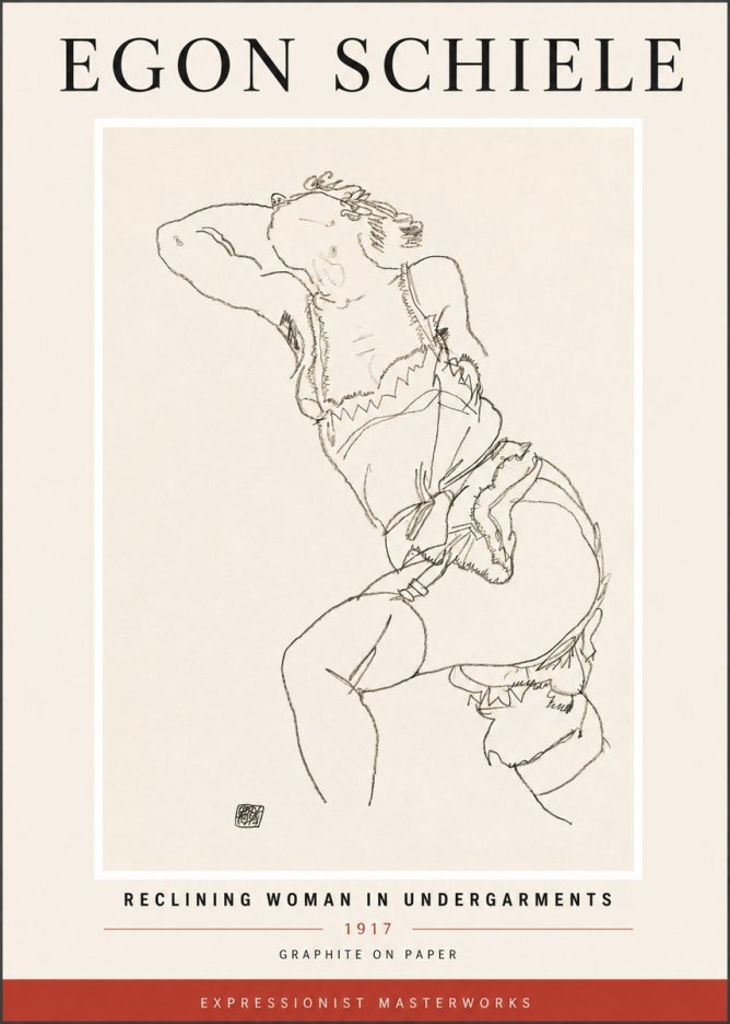 Schiele Reclining Woman in Undergarments No4 - Affiche