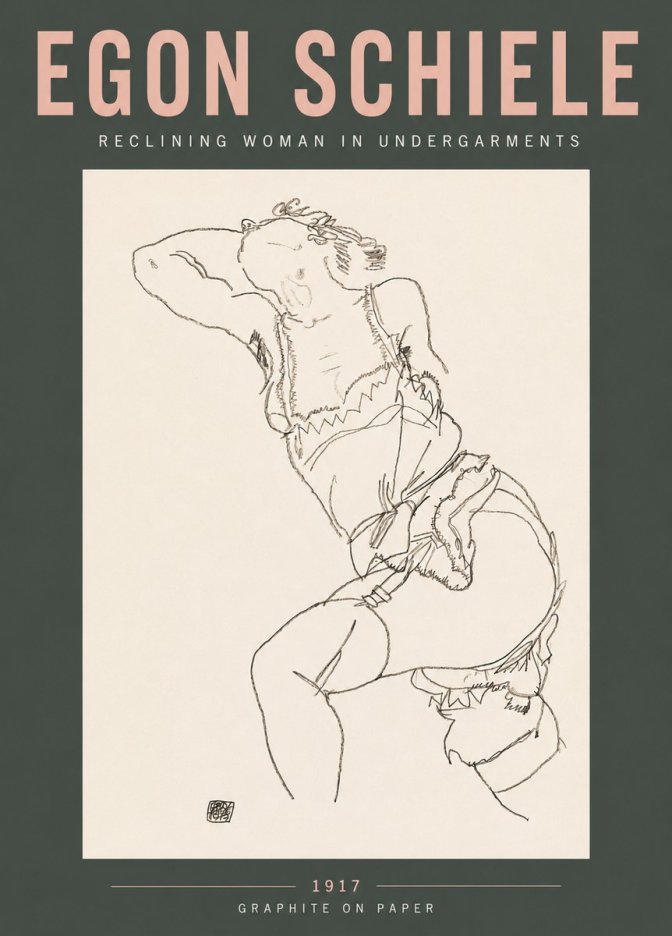 Schiele Reclining Woman in Undergarments No5 - Affiche