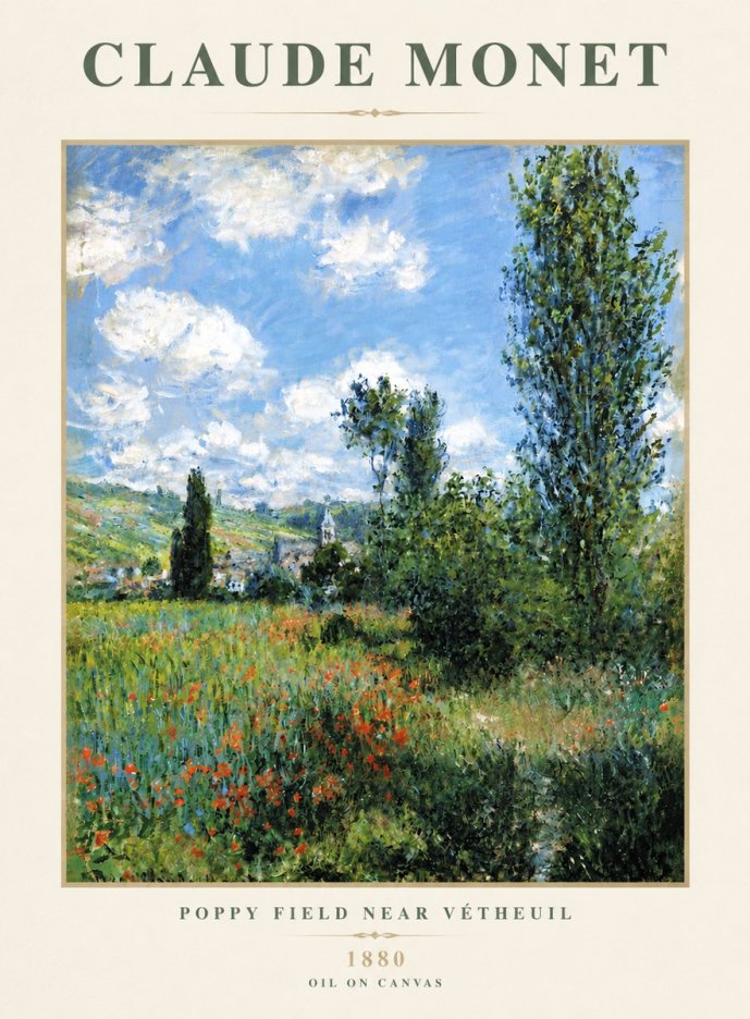 Monet Poppy Field Near Vétheuil No3 - Affiche