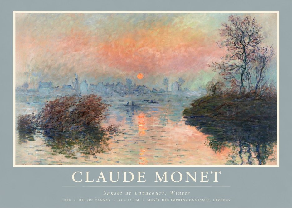 Monet Sunset at Lavacourt, Winter No2 - Affiche