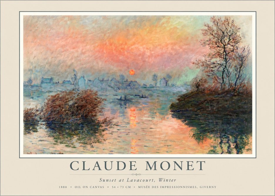 Monet Sunset at Lavacourt, Winter No5 - Affiche