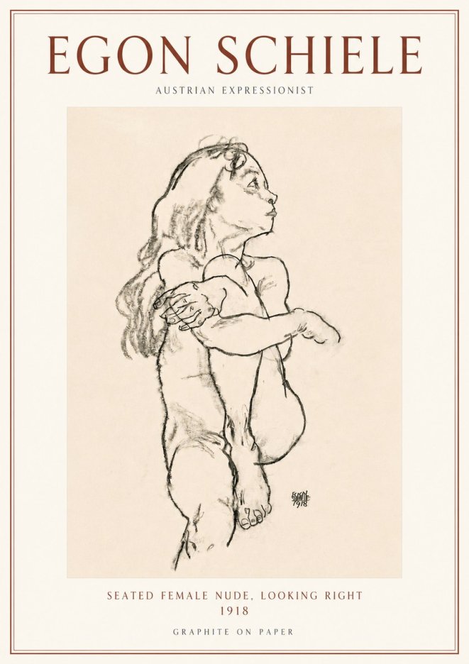 Schiele Seated Female Nude, Looking Right No3 - Affiche