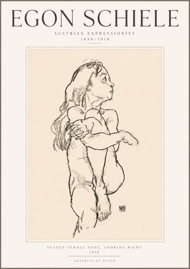 Schiele Seated Female Nude, Looking Right No5 - Affiche