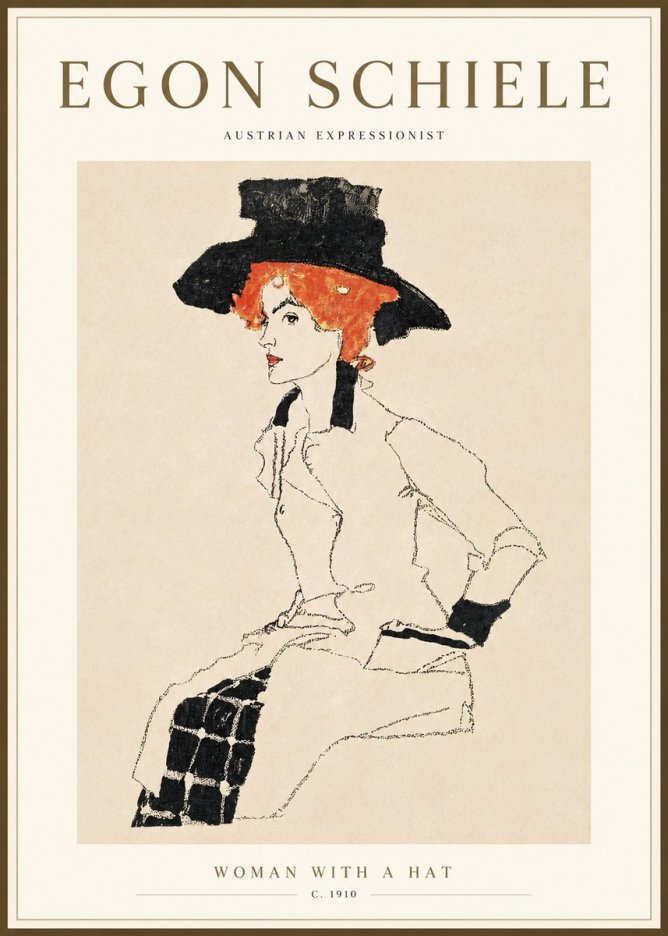 Schiele Woman with a Hat No3 - Affiche