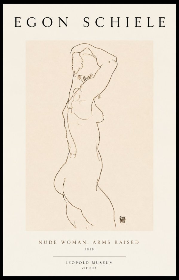 Schiele Nude Woman, Arms Raised No1 - Affiche