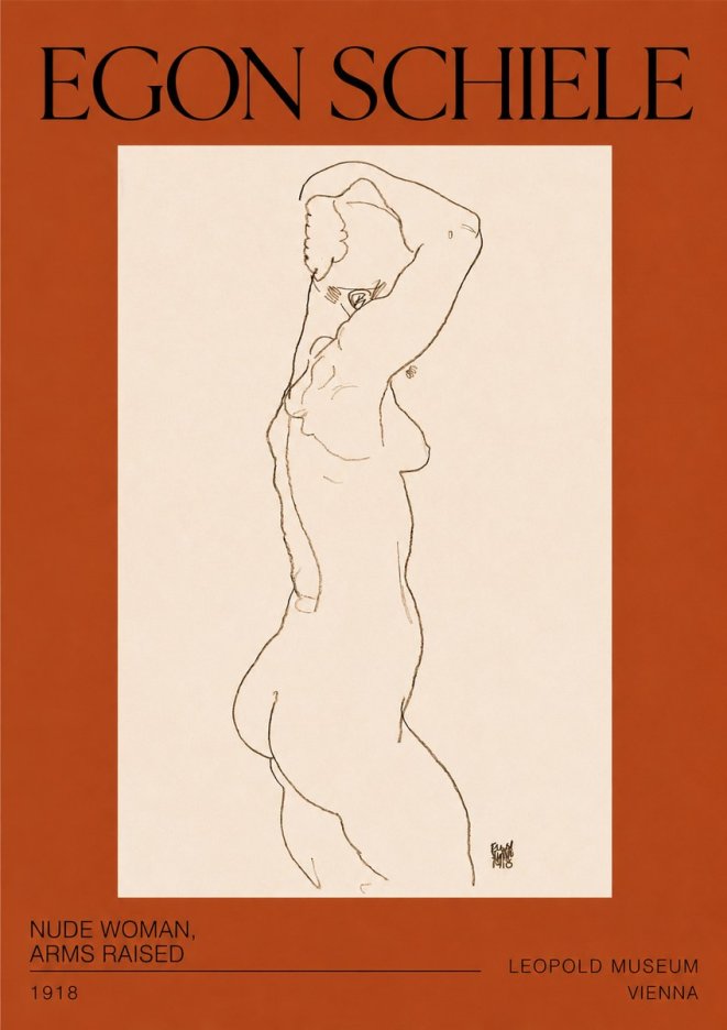 Schiele Nude Woman, Arms Raised No2 - Affiche