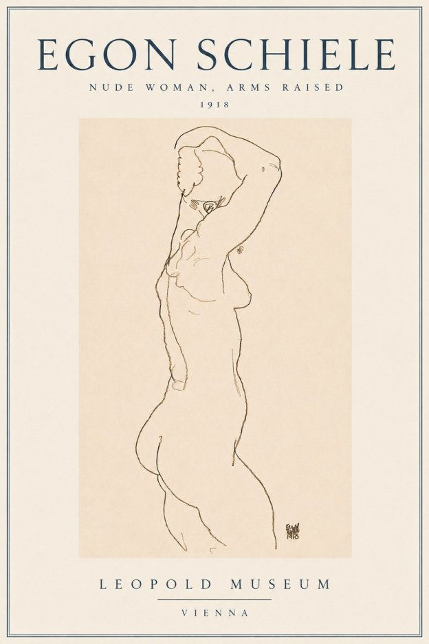 Schiele Nude Woman, Arms Raised No3 - Affiche