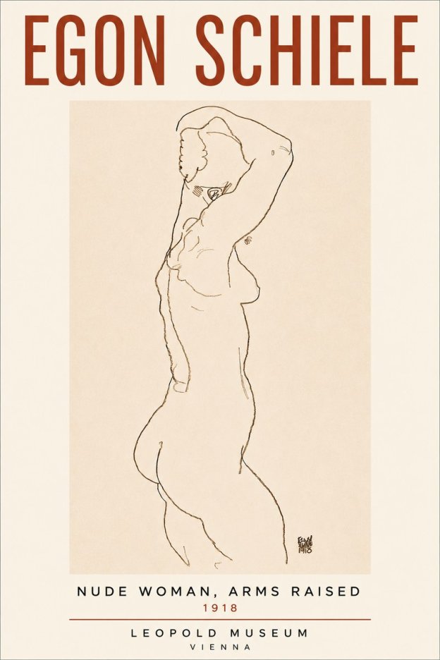Schiele Nude Woman, Arms Raised No4 - Affiche
