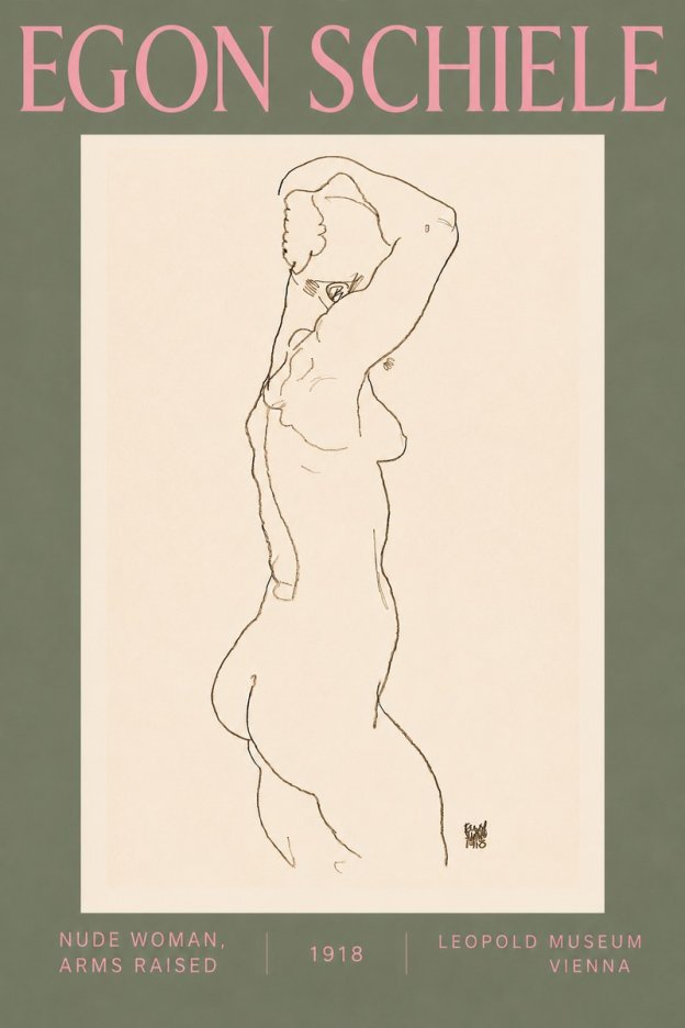 Schiele Nude Woman, Arms Raised No5 - Affiche