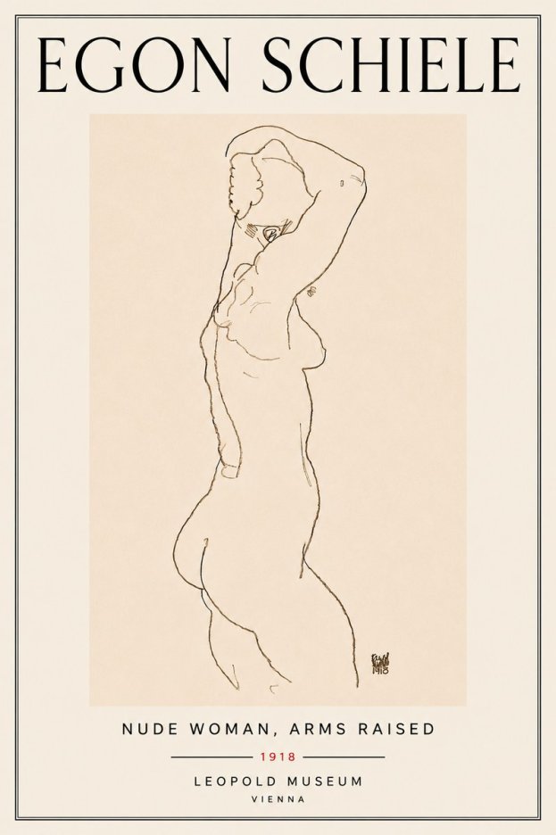 Schiele Nude Woman, Arms Raised No6 - Affiche