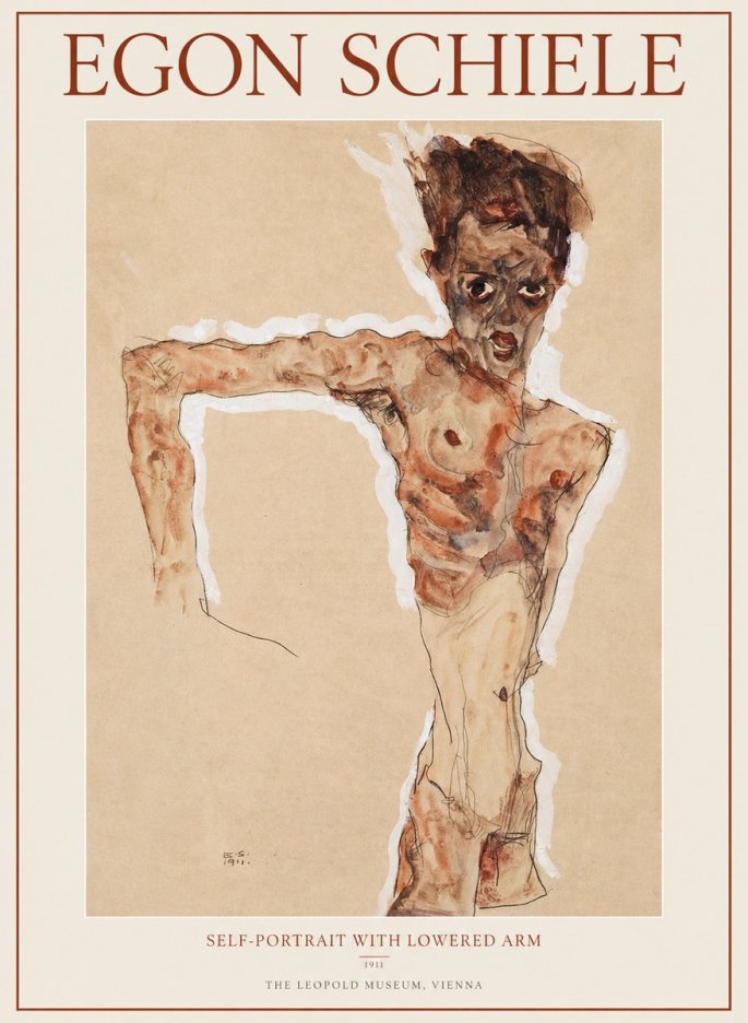 Schiele Self-portrait with Lowered Arm No1 - Affiche