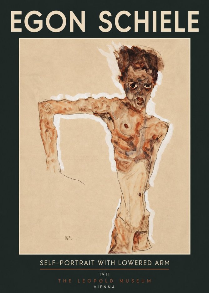 Schiele Self-portrait with Lowered Arm No2 - Affiche