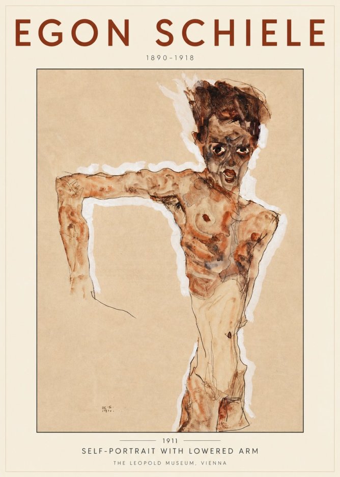 Schiele Self-portrait with Lowered Arm No3 - Affiche