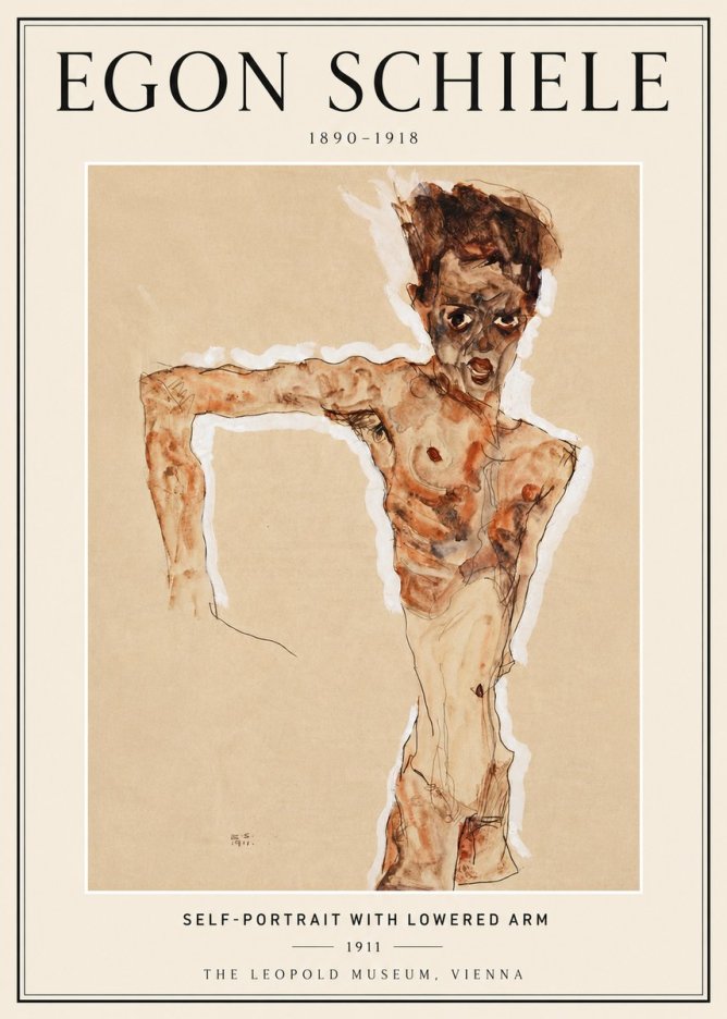 Schiele Self-portrait with Lowered Arm No6 - Affiche