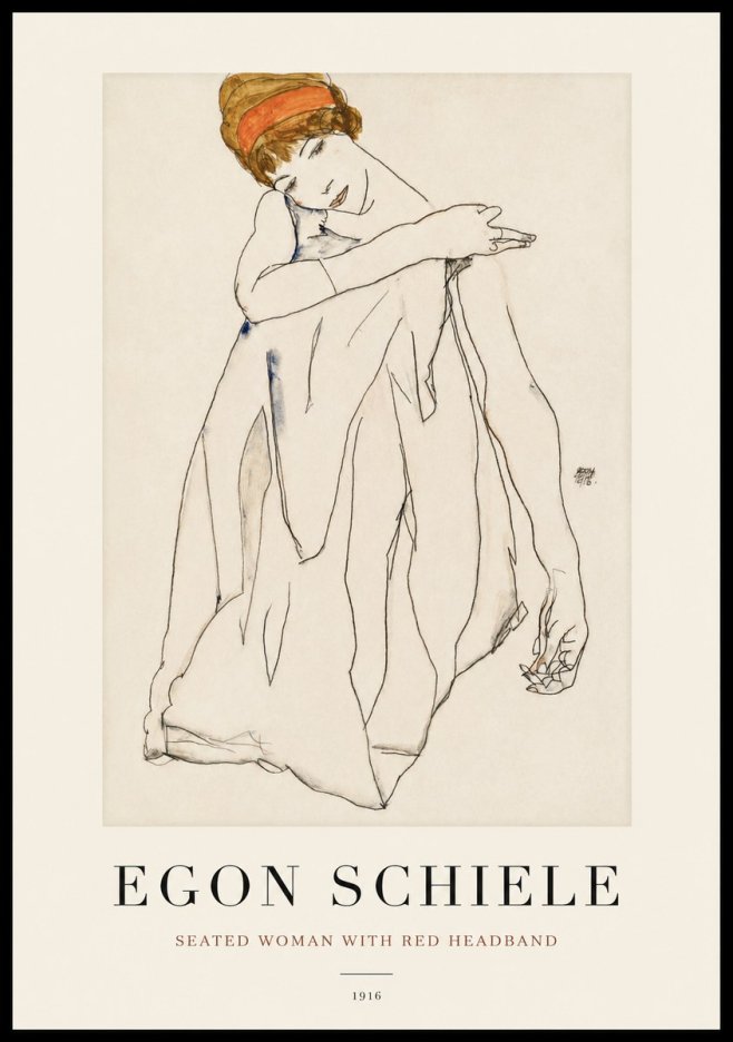 Schiele Seated Woman with Red Headband No1 - Affiche