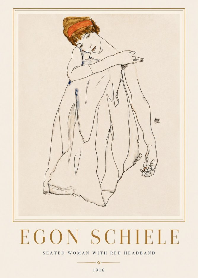 Schiele Seated Woman with Red Headband No4 - Affiche