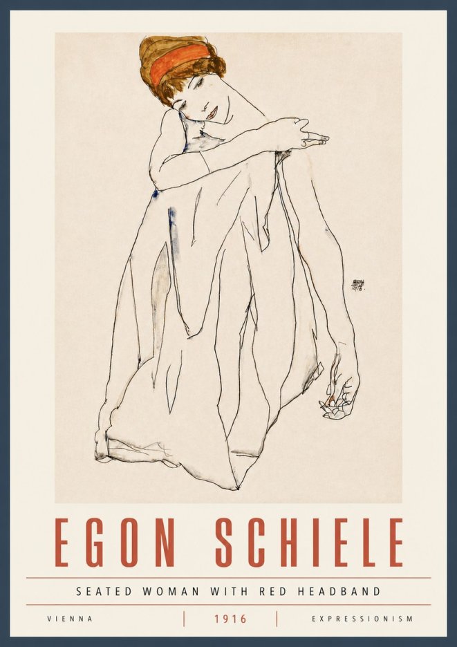 Schiele Seated Woman with Red Headband No5 - Affiche