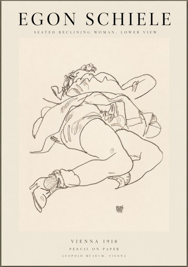 Schiele Seated Reclining Woman, Lower View No1 - Affiche