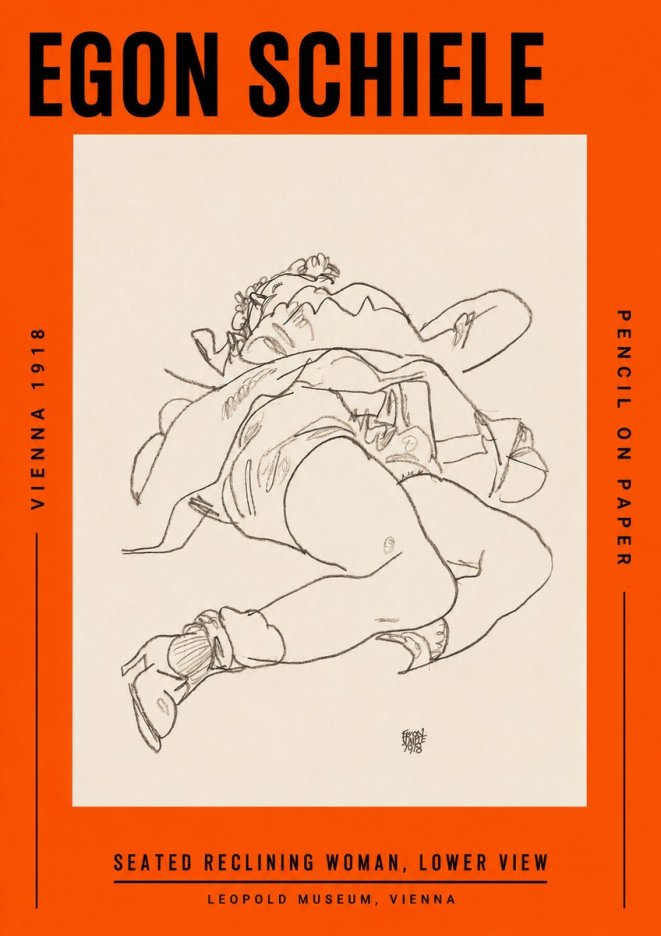 Schiele Seated Reclining Woman, Lower View No2 - Affiche