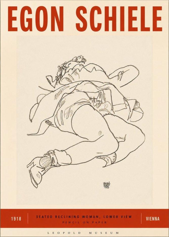 Schiele Seated Reclining Woman, Lower View No3 - Affiche