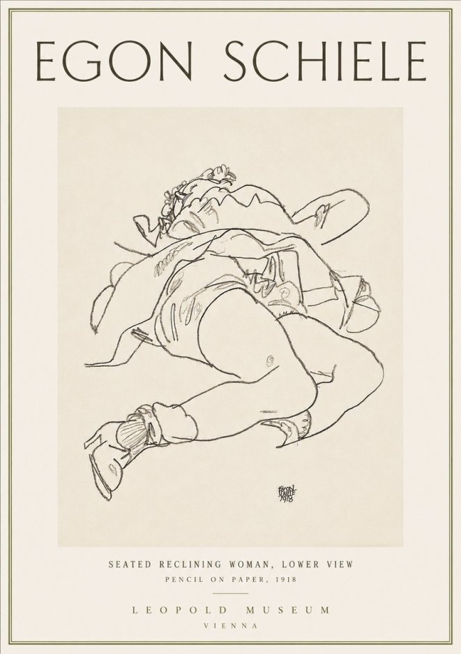 Schiele Seated Reclining Woman, Lower View No4 - Affiche