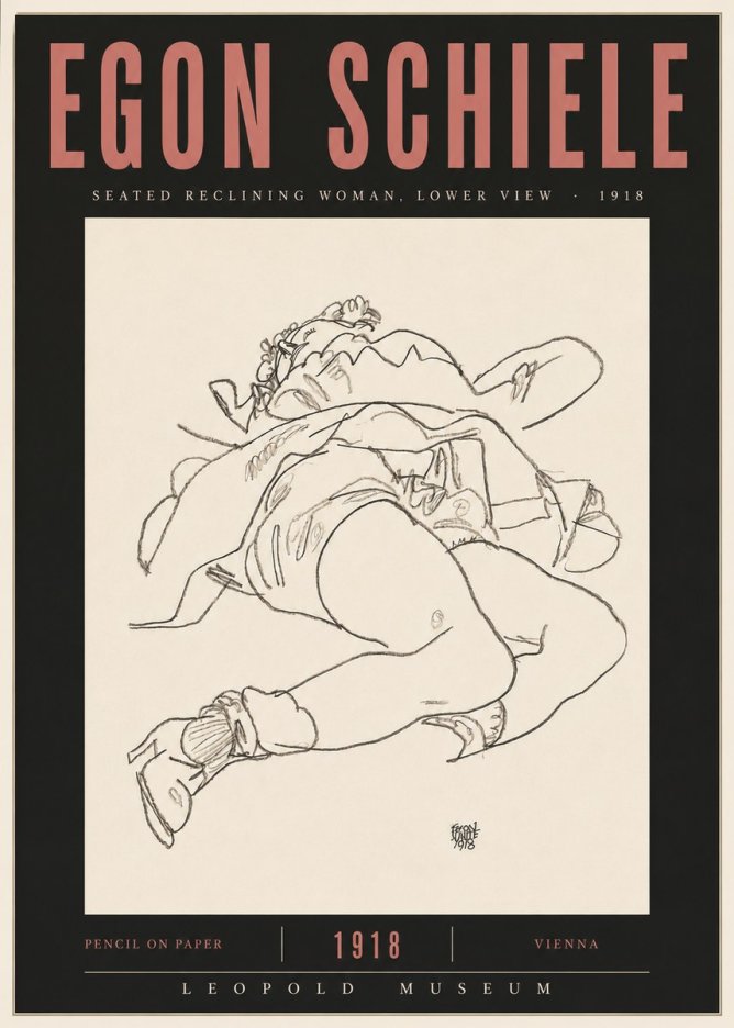 Schiele Seated Reclining Woman, Lower View No5 - Affiche