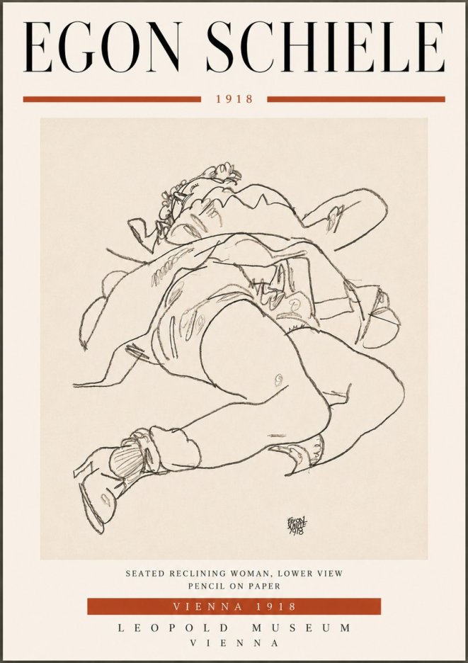 Schiele Seated Reclining Woman, Lower View No6 - Affiche