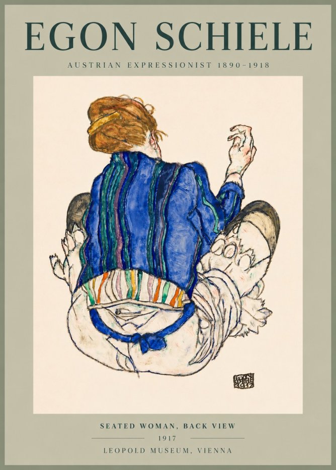 Schiele Seated Woman, Back View No5 - Affiche