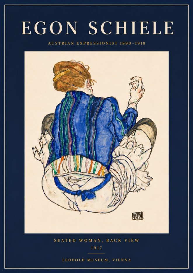 Schiele Seated Woman, Back View No6 - Affiche