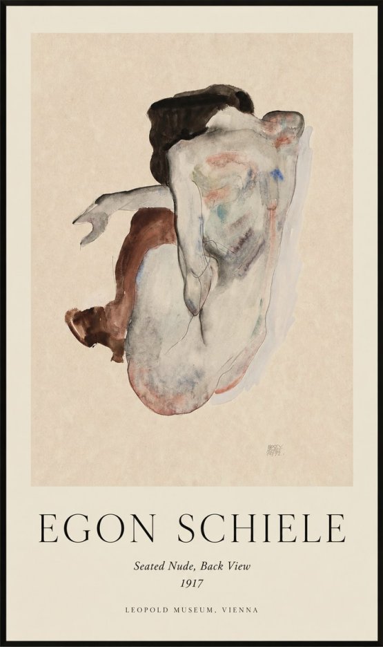 Schiele Seated Nude, Back View No1 - Affiche