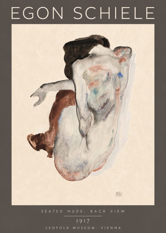 Schiele Seated Nude, Back View No4 - Affiche