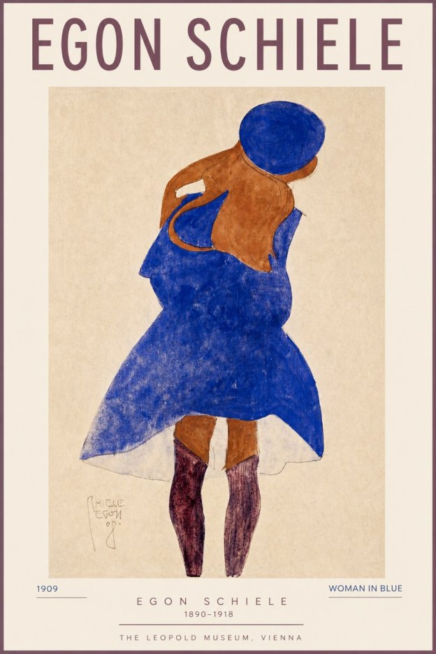 Schiele Blue Dress (Girl in Blue) No3 - Affiche