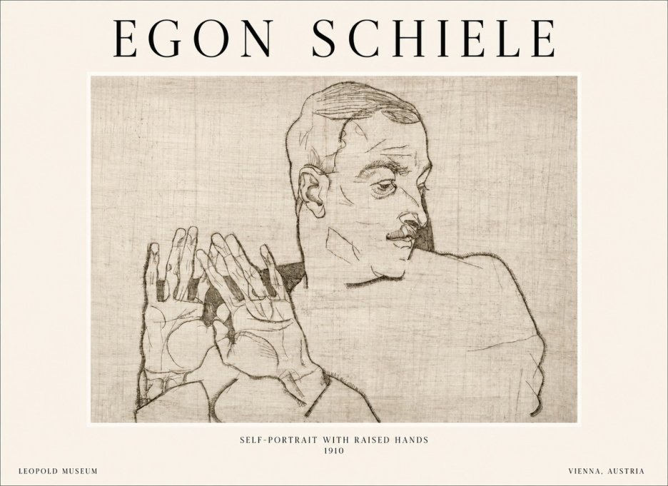 Schiele Self-portrait with Raised Hands No1 - Affiche