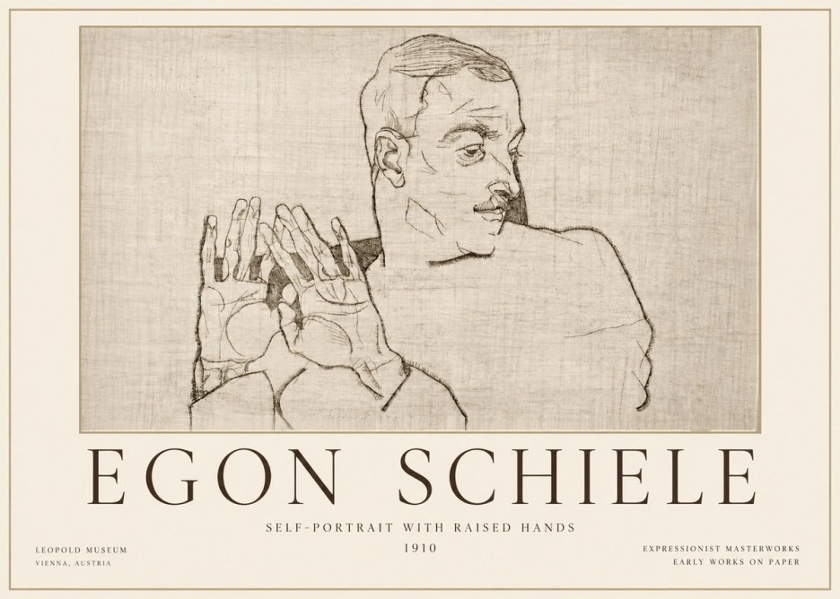 Schiele Self-portrait with Raised Hands No4 - Affiche