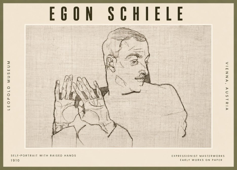Schiele Self-portrait with Raised Hands No5 - Affiche