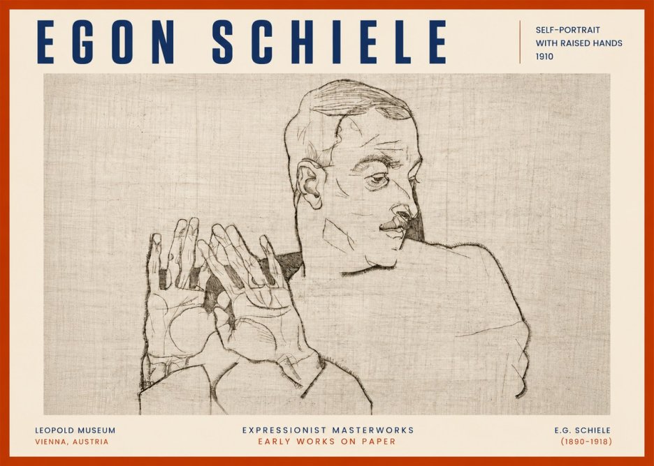 Schiele Self-portrait with Raised Hands No6 - Affiche