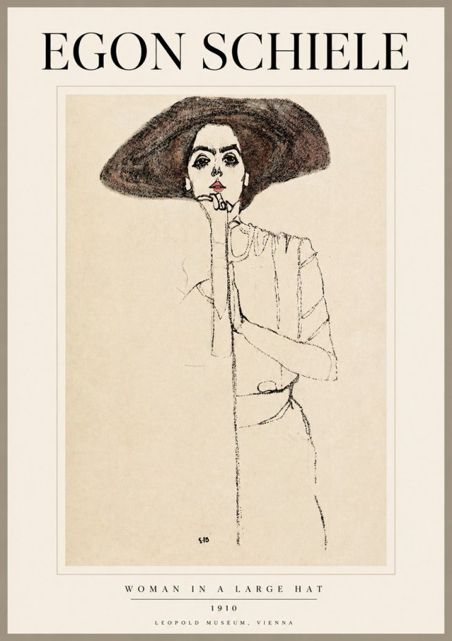 Schiele Woman in a Large Hat No2 - Affiche