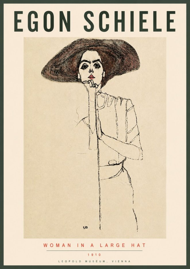 Schiele Woman in a Large Hat No3 - Affiche